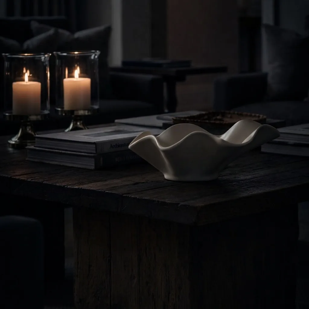 Movement in stillness. There’s something so grounding about the flicker of candlelight against organic shapes.
I’m currently obsessed with how this sculptural bowl breaks the linear lines of the room, adding a layer of softness to the dark wood. It doesn’t take much to transform a house into a sanctuary—just a few intentional pieces and the right atmosphere to let your thoughts wander. Tonight’s agenda: slow tea and deep shadows.
#tablescapes #organicmodern #interiorcuration #candlelight #homedesign #objectart #quietluxury #livingroomdecor #neutralaesthetic